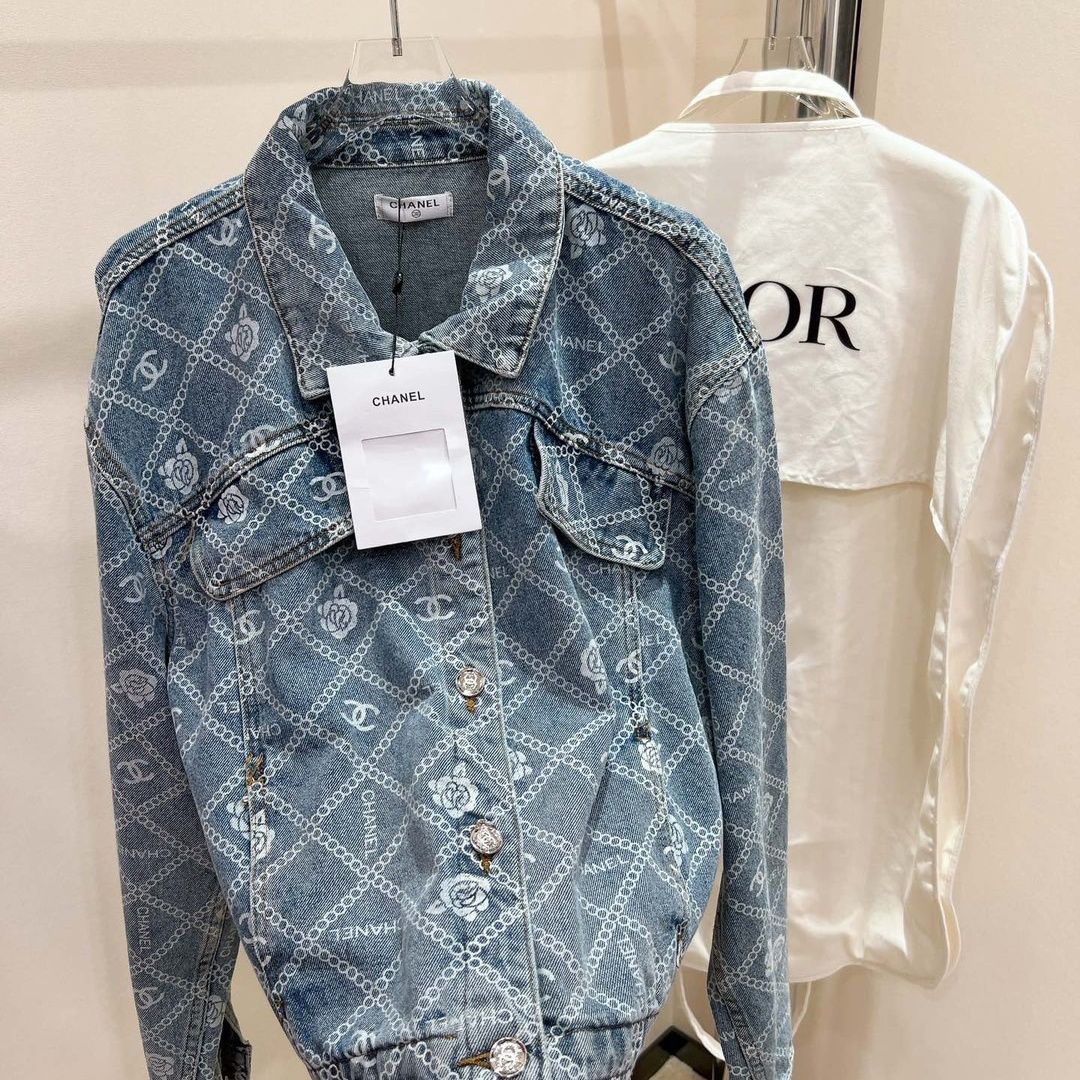New Camellia Print All-match Fashionable Short Denim Jacket Coat 1024030405
