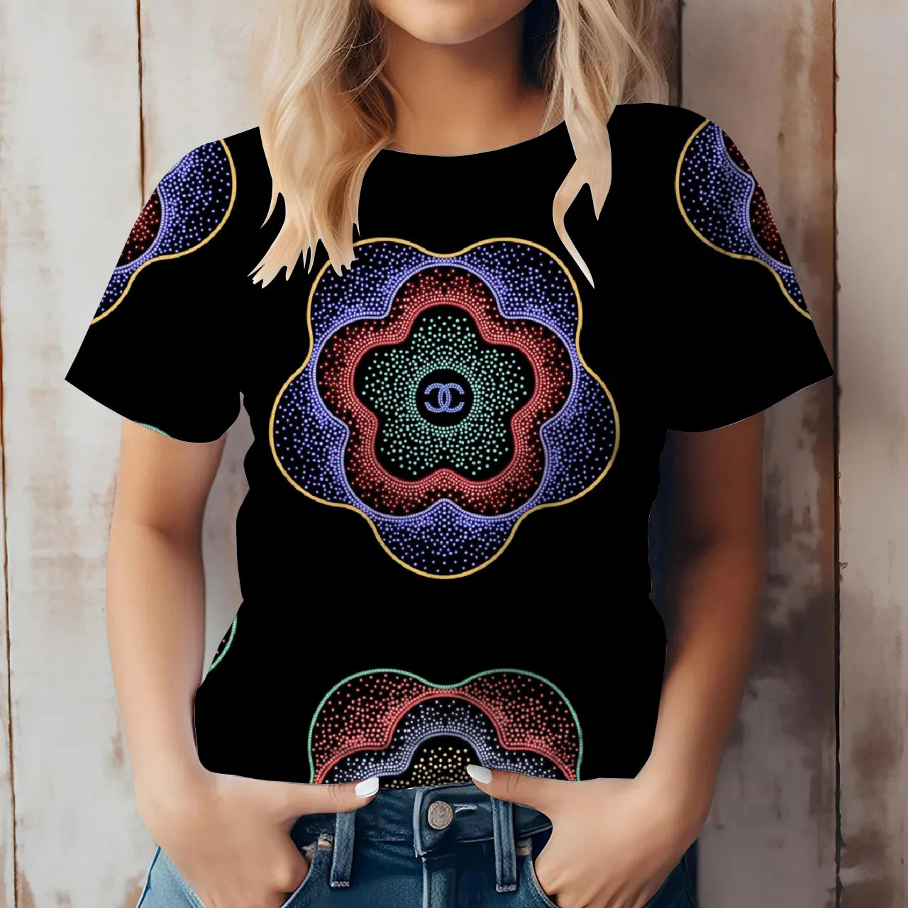 New fashion and versatile printed short sleeves 3D1024053022