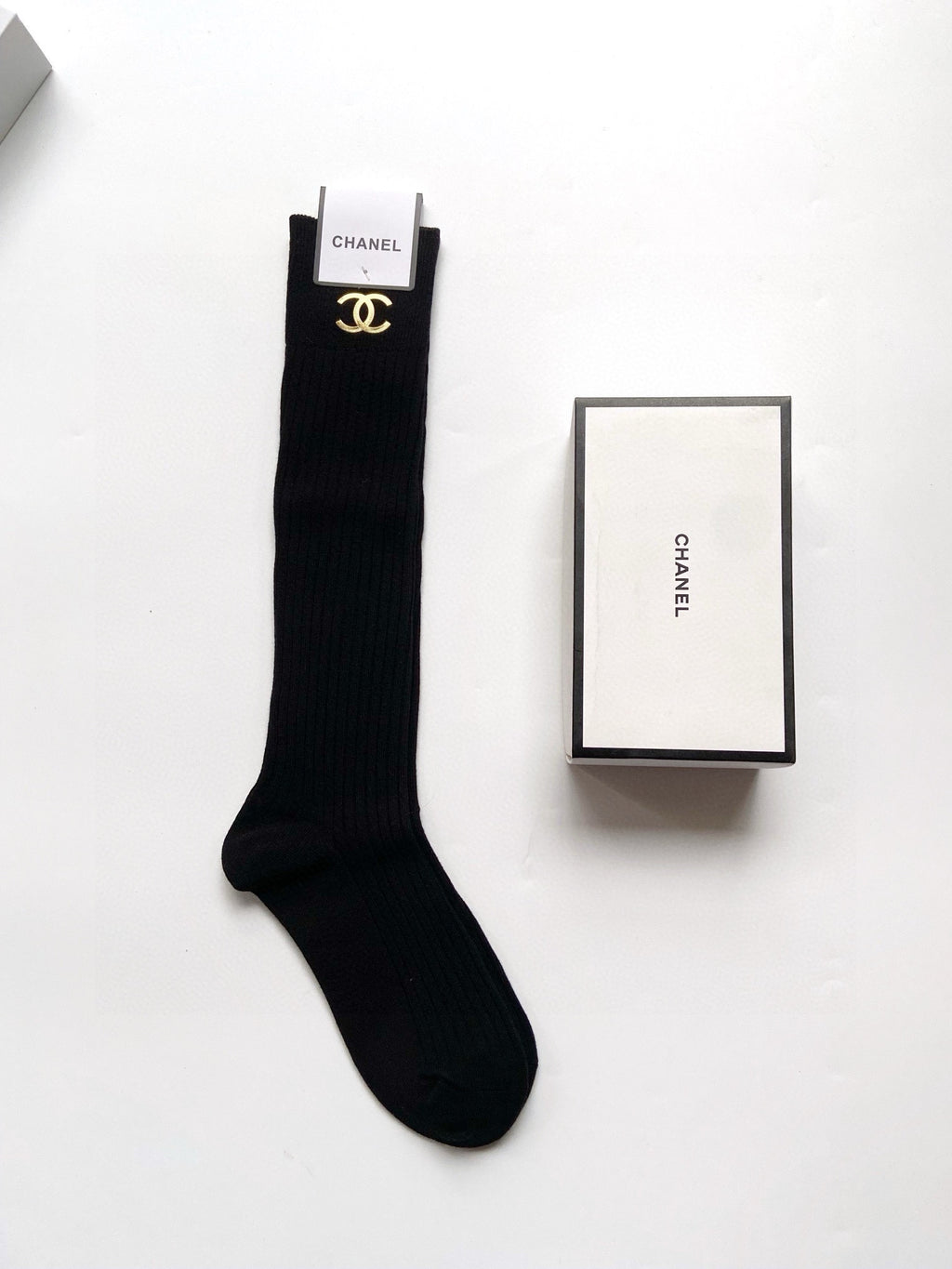 Classic double C letter logo pure cotton stockings calf socks 0724050906