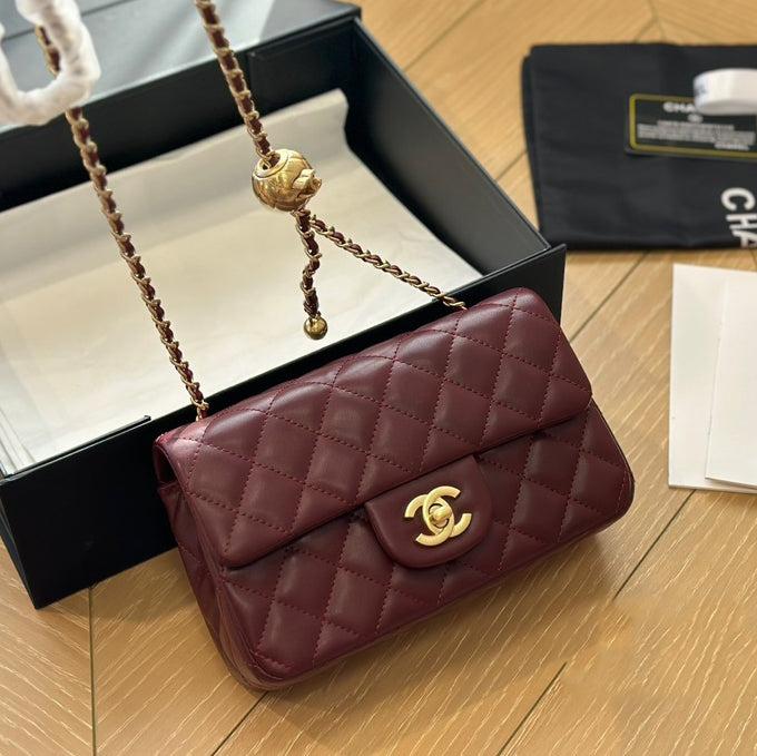 Diamond check wine red chain bag 0724100101
