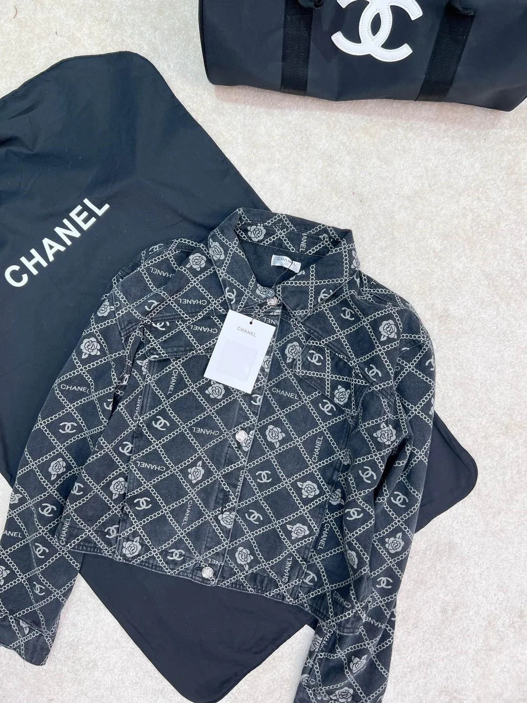 New Camellia Print All-match Fashionable Short Denim Jacket Coat 1024030405