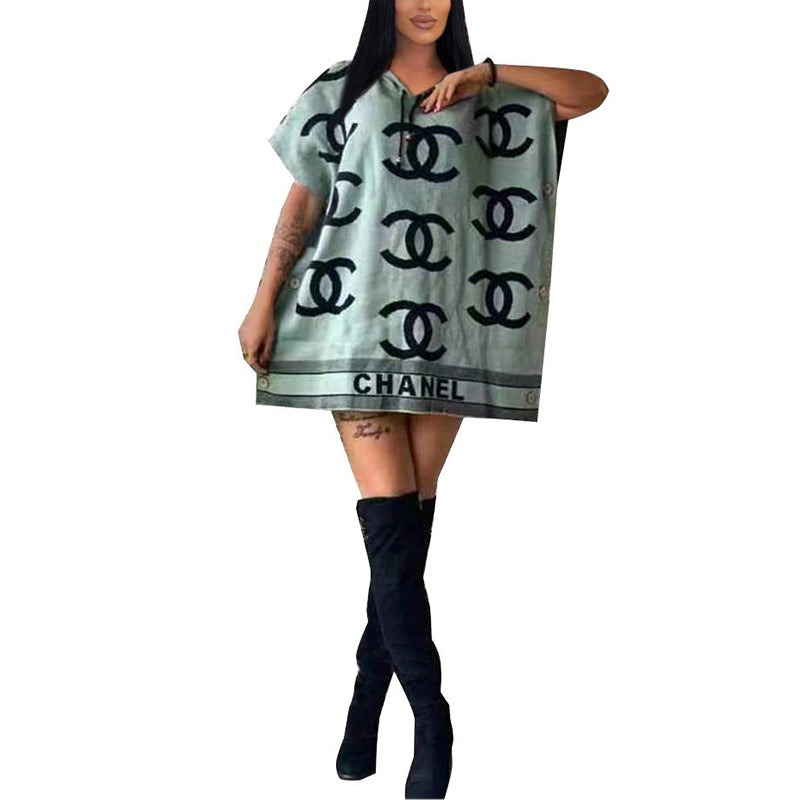 Fashionable printed bat sleeve dress PD10052513