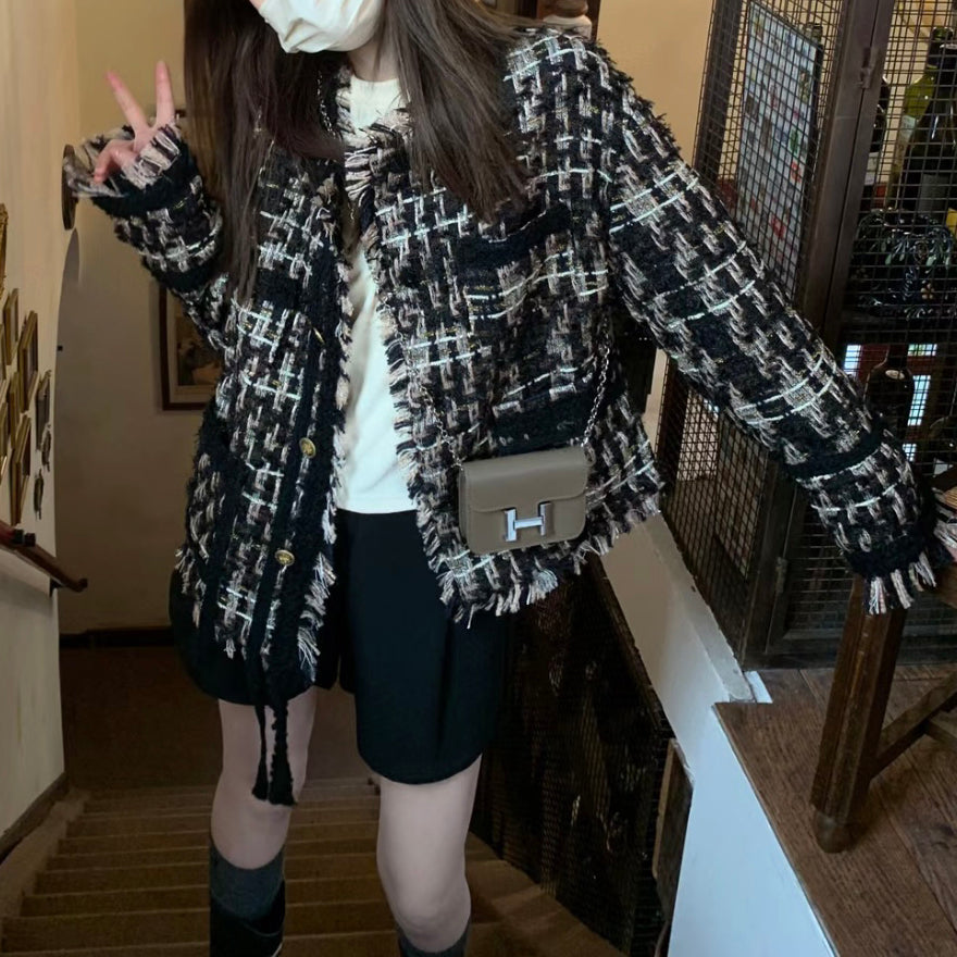 Woven checkered short shirt jacket XC0723102404