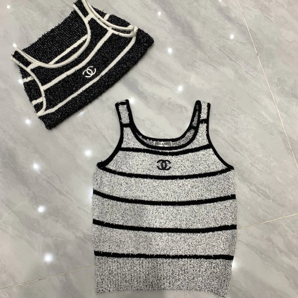 Spring And Summer New Contrast Striped Embroidered Camisole 1024022907