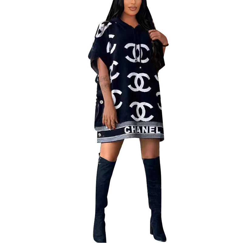 Fashionable printed bat sleeve dress PD10052513