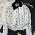 Retro Temperament Lapel New Versatile Polka Dot Long Sleeve Shirt 1024041622
