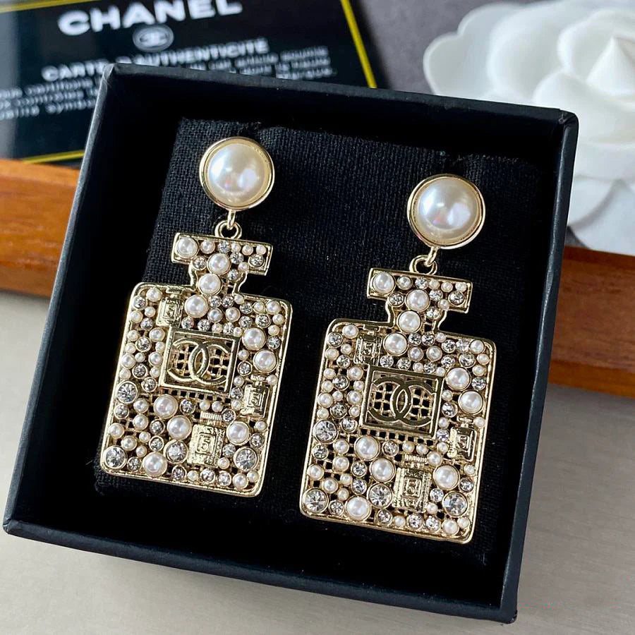 CHA Gold Pear Perfume Bottle Dangle Earrings 1025012222