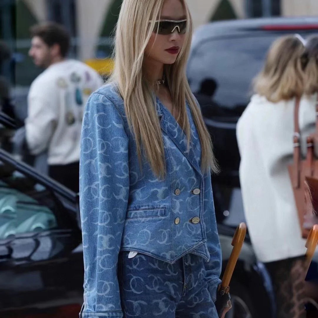 New High Set Denim Jacket Jacquard Denim Jacket 1024031114