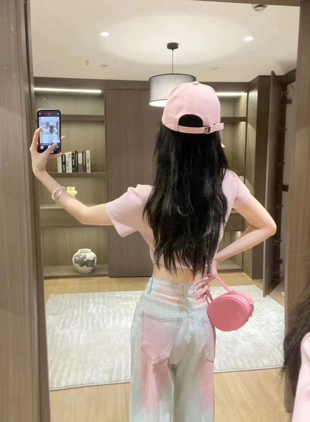 New High Waist Retro Trousers Gradient Pink Straight Jeans 1024031403