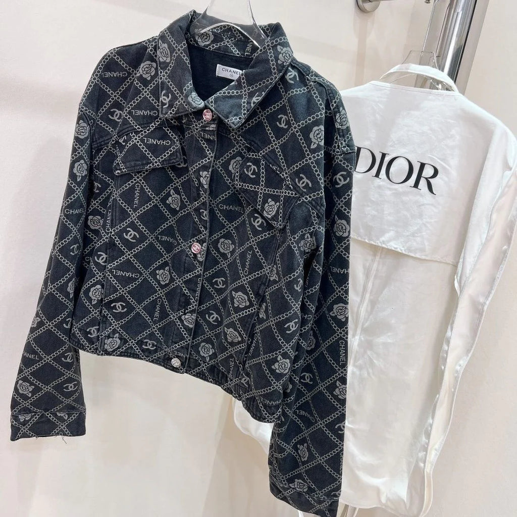 New Camellia Print All-match Fashionable Short Denim Jacket Coat 1024030405
