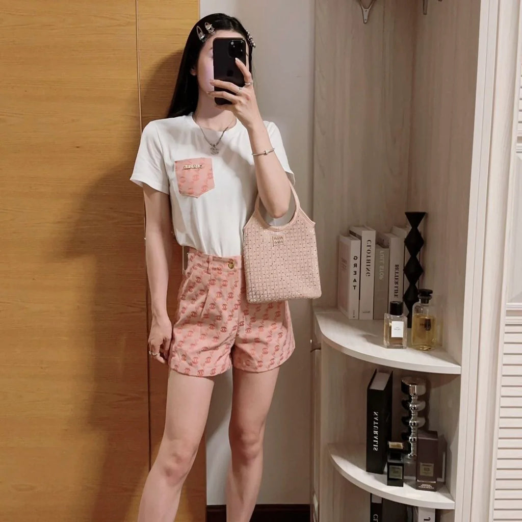 New Style All-match Pocket Embroidered T-shirt Set 1024040305