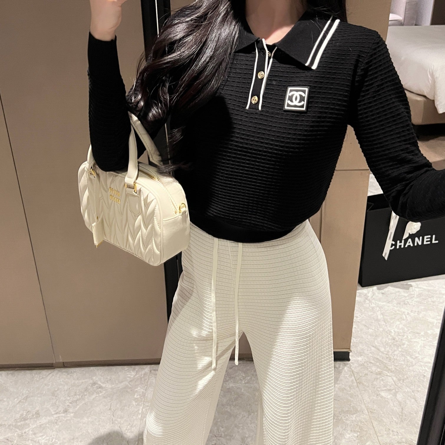 Stand collar knitted long sleeve sweater 0724090303