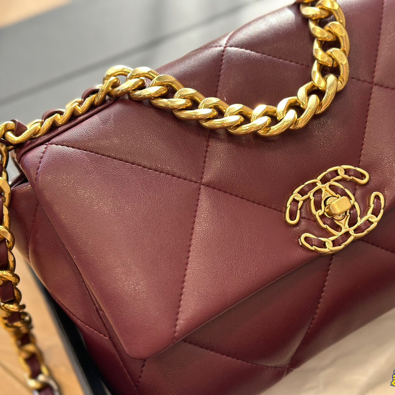 Diamond check wine red chain bag 0724092501