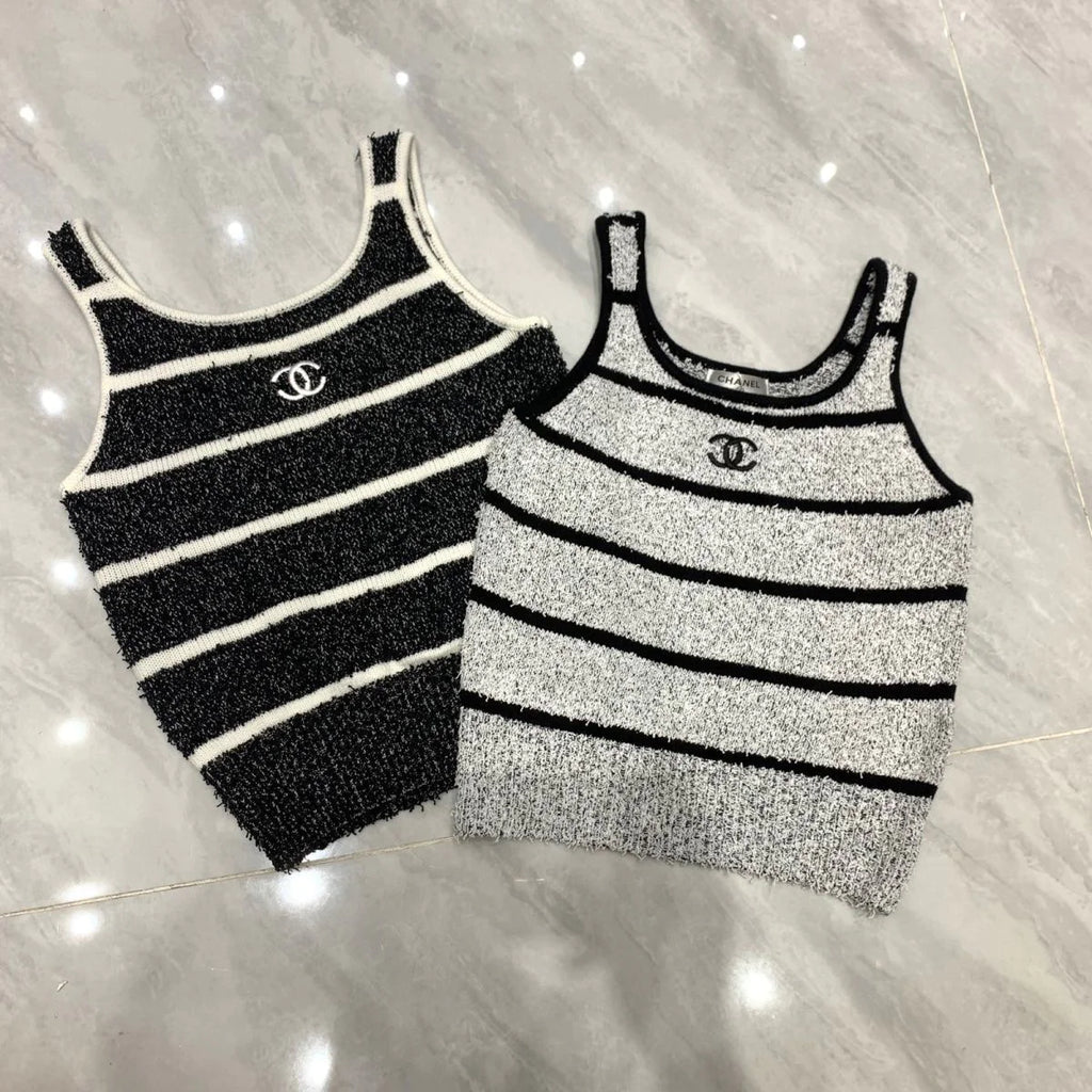 Spring And Summer New Contrast Striped Embroidered Camisole 1024022907