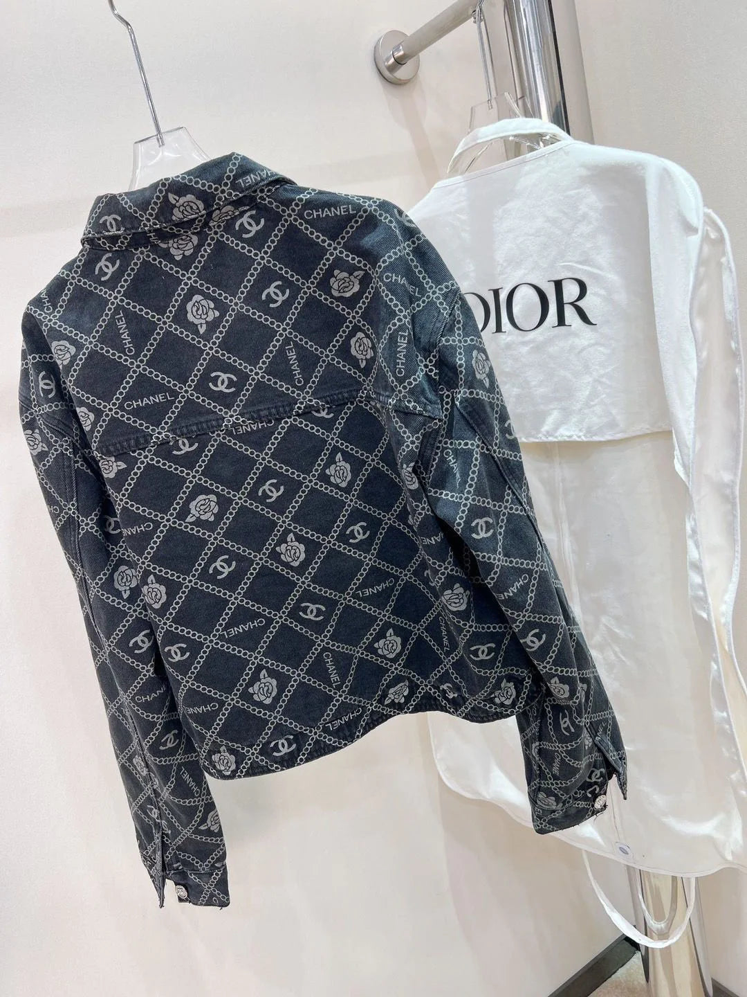 New Camellia Print All-match Fashionable Short Denim Jacket Coat 1024030405