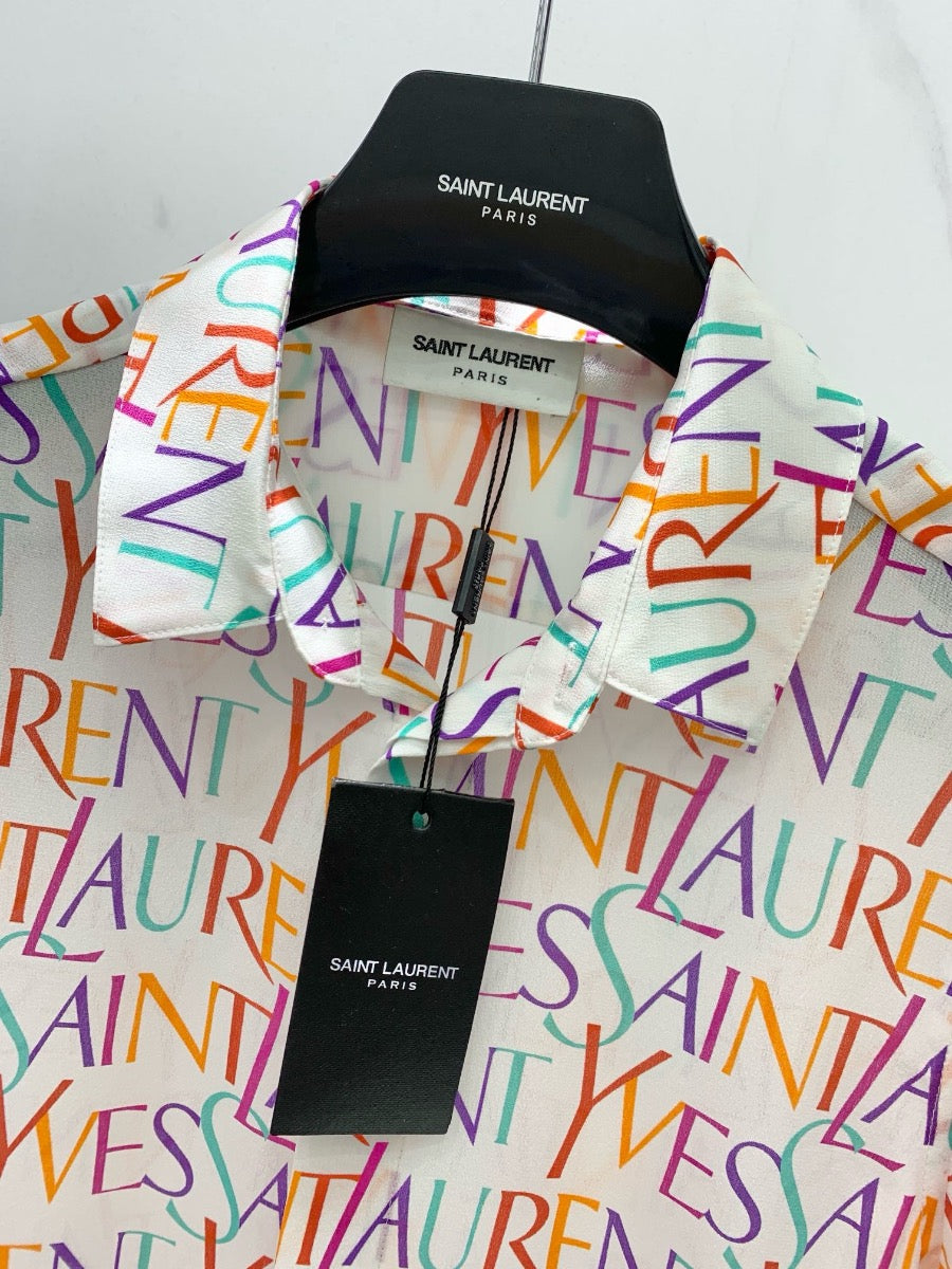 Pop Color Logo Print Silk Shirt White  0725022703