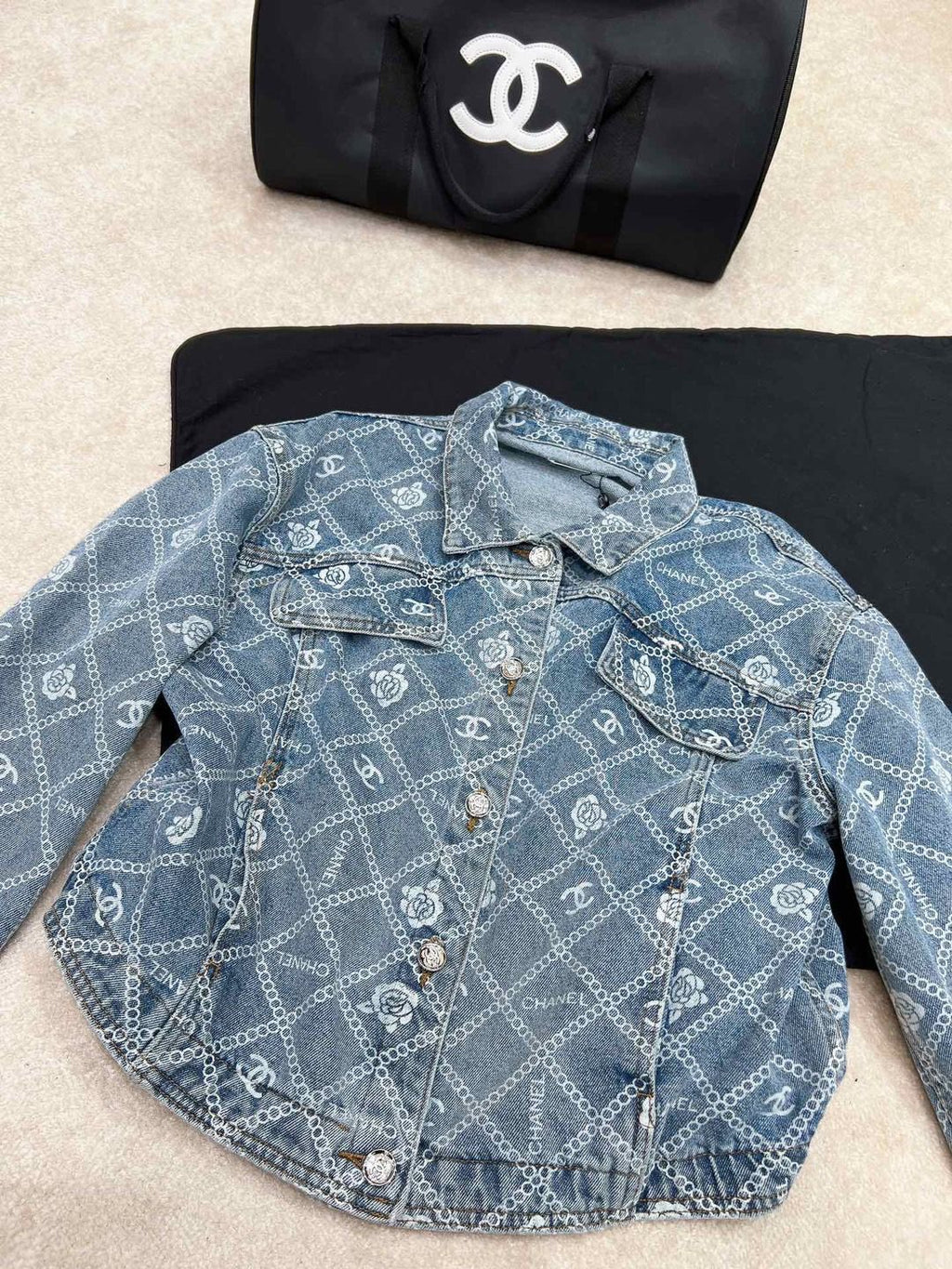 New Camellia Print All-match Fashionable Short Denim Jacket Coat 1024030405