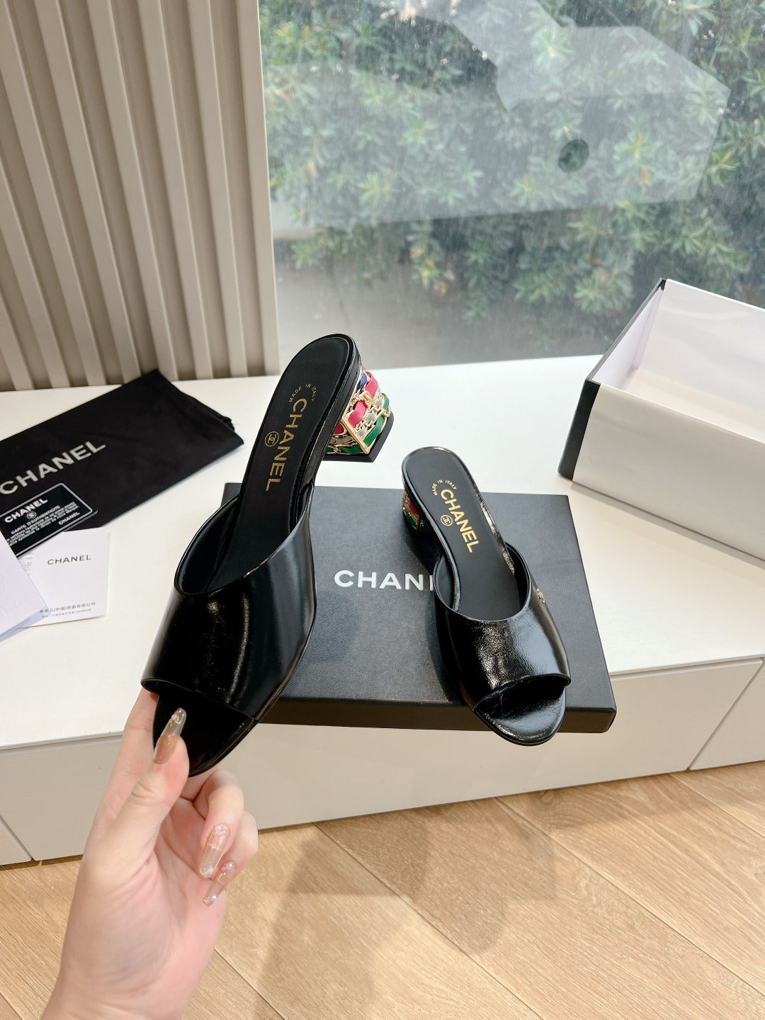 Chane1 top fashion classic short heel slippers 0724030822