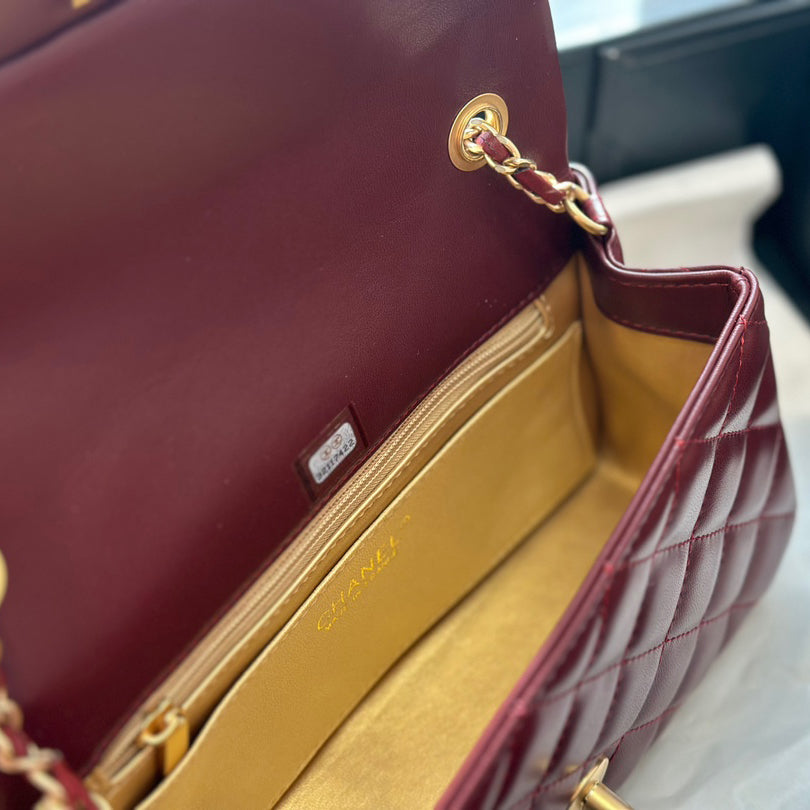 Diamond check wine red chain bag 0724100101
