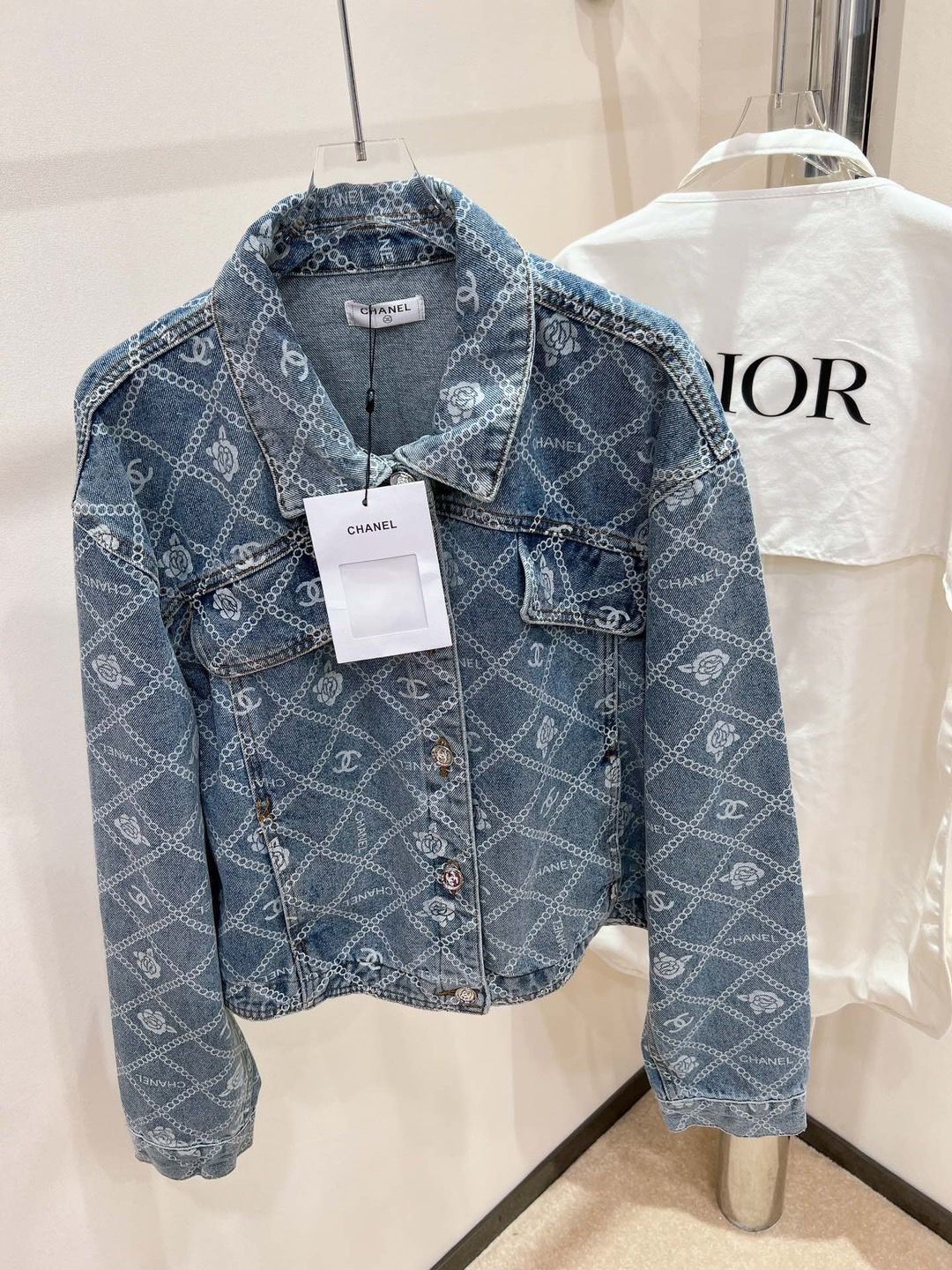 New Camellia Print All-match Fashionable Short Denim Jacket Coat 1024030405