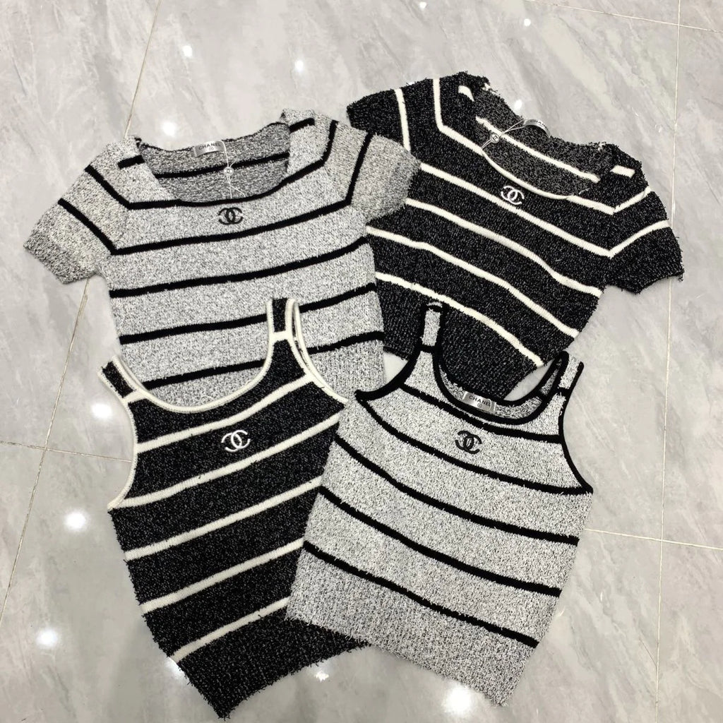 Spring And Summer New Contrast Striped Embroidered Camisole 1024022907