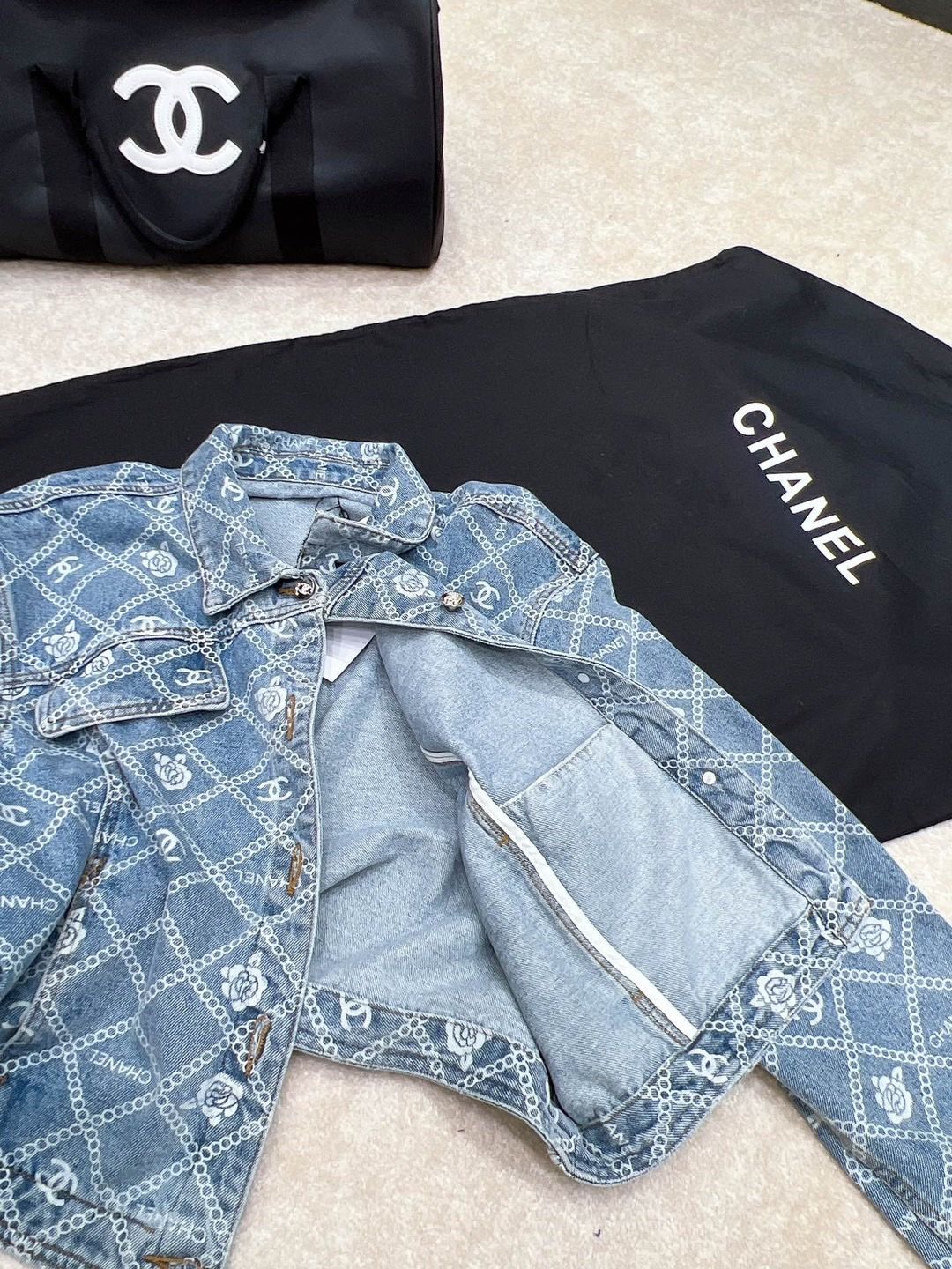 New Camellia Print All-match Fashionable Short Denim Jacket Coat 1024030405