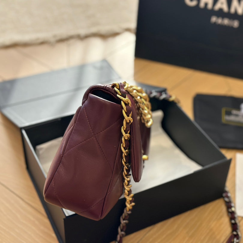 Diamond check wine red chain bag 0724092501