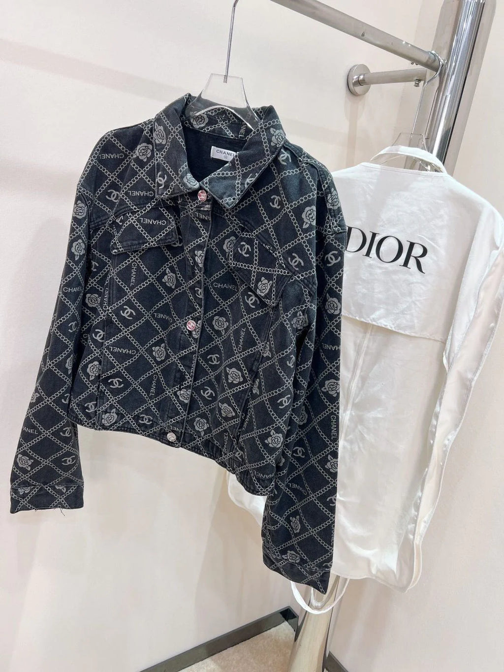 New Camellia Print All-match Fashionable Short Denim Jacket Coat 1024030405