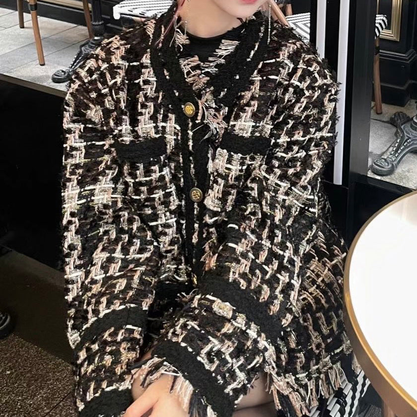Woven checkered short shirt jacket XC0723102404