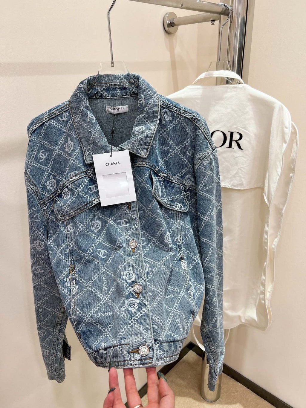 New Camellia Print All-match Fashionable Short Denim Jacket Coat 1024030405