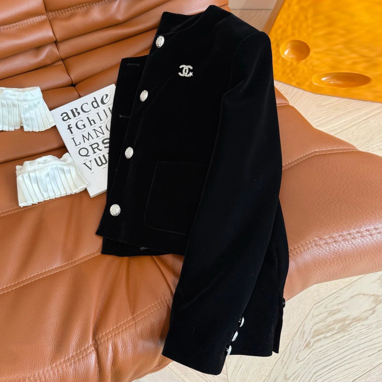 Hundred folds Cotton VeLet Short Coat with Sleeve Splicing 1024110122