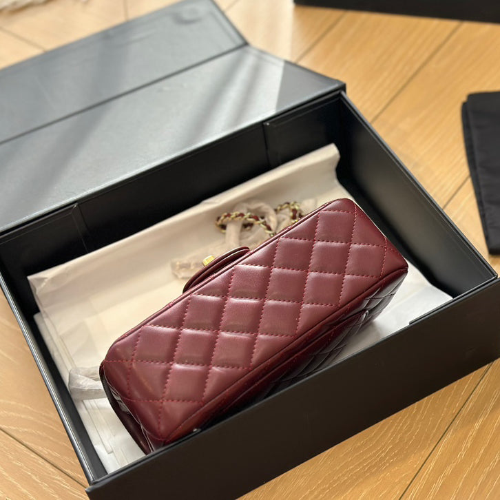 Diamond check wine red chain bag 0724100101