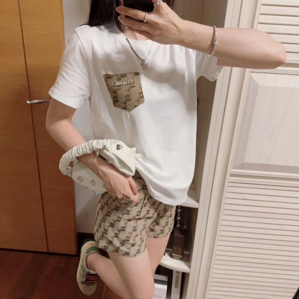 New Style All-match Pocket Embroidered T-shirt Set 1024040305