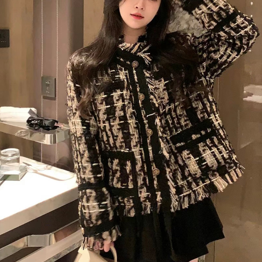 Woven checkered short shirt jacket XC0723102404