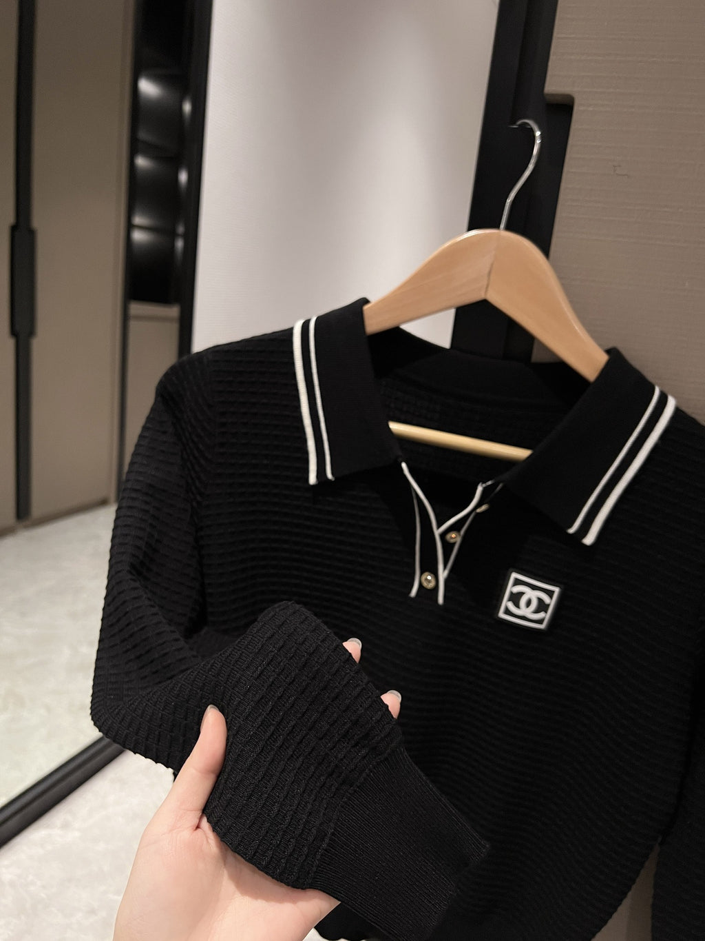 Stand collar knitted long sleeve sweater 0724090303