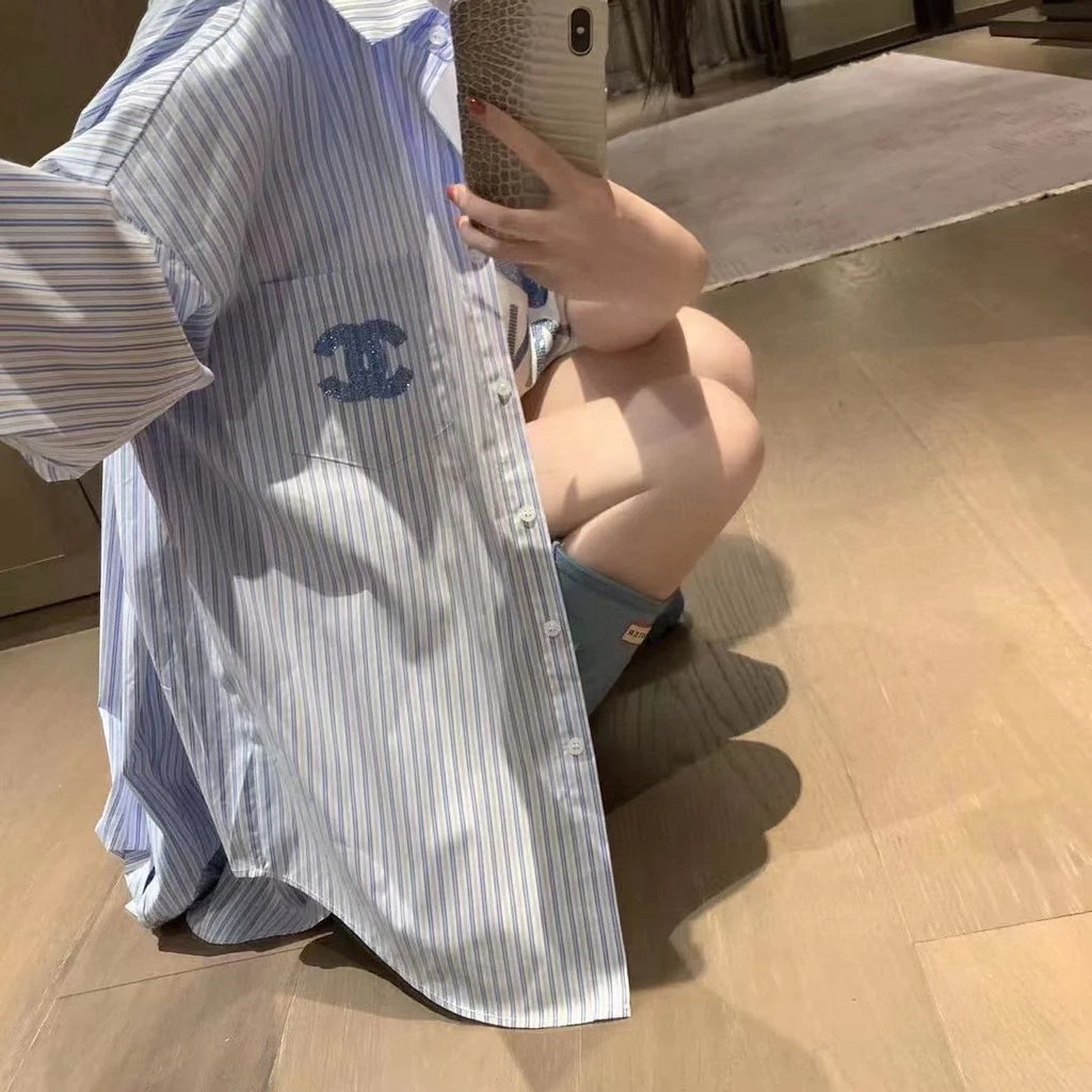 New Design Sense Hong Kong Style Loose Casual Long Sleeve Shirt Elegant Women's TopPD05202412203