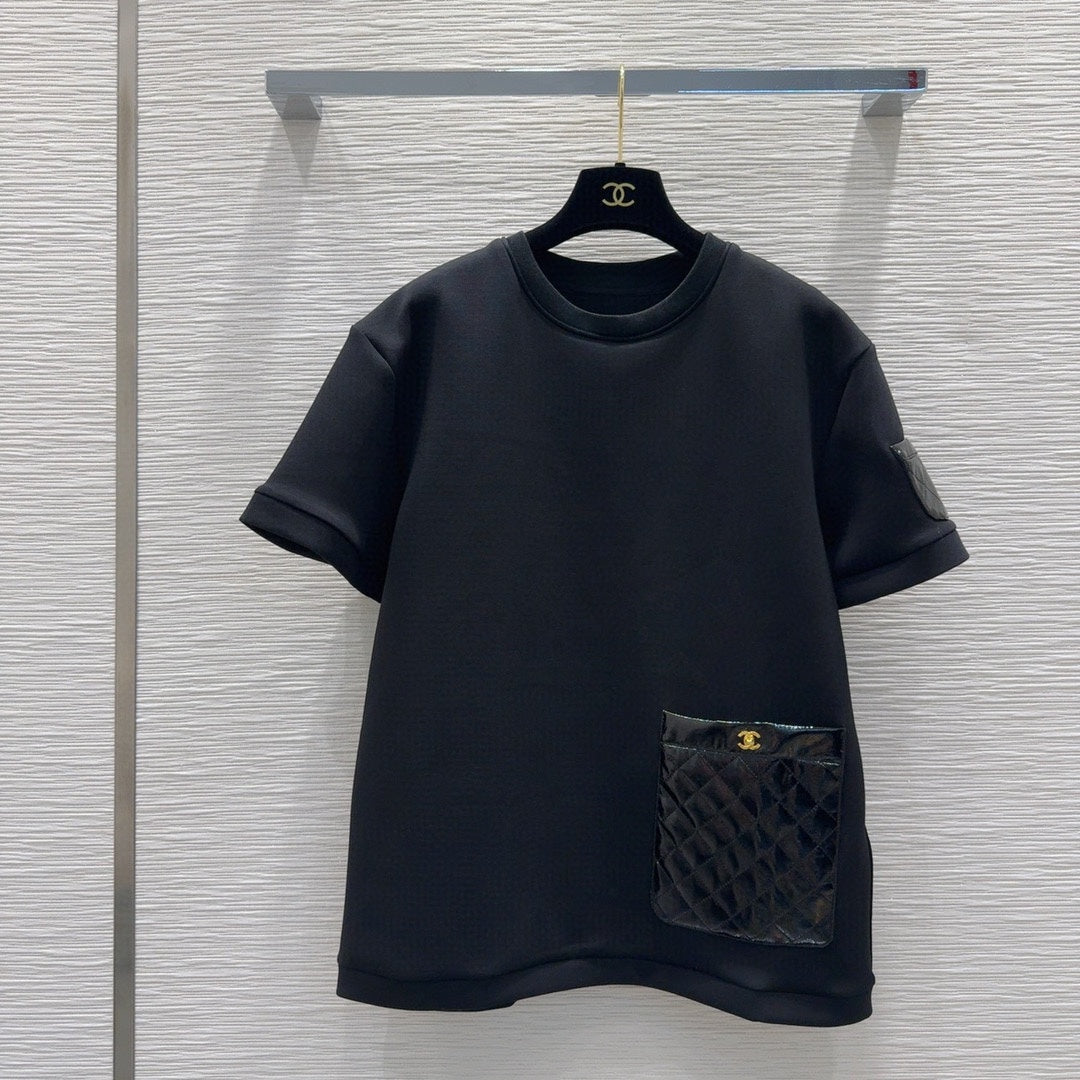 round neck stitching diamond patent leather short sleeves 0724121105