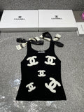 Summer new style tie bow jacquard knitted vest 0724042302