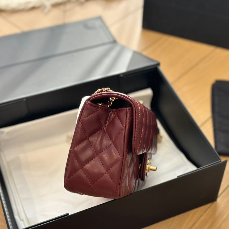 Diamond check wine red chain bag 0724100101