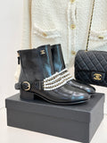 25ss new fashionable pearl chain ankle boots 0725090810
