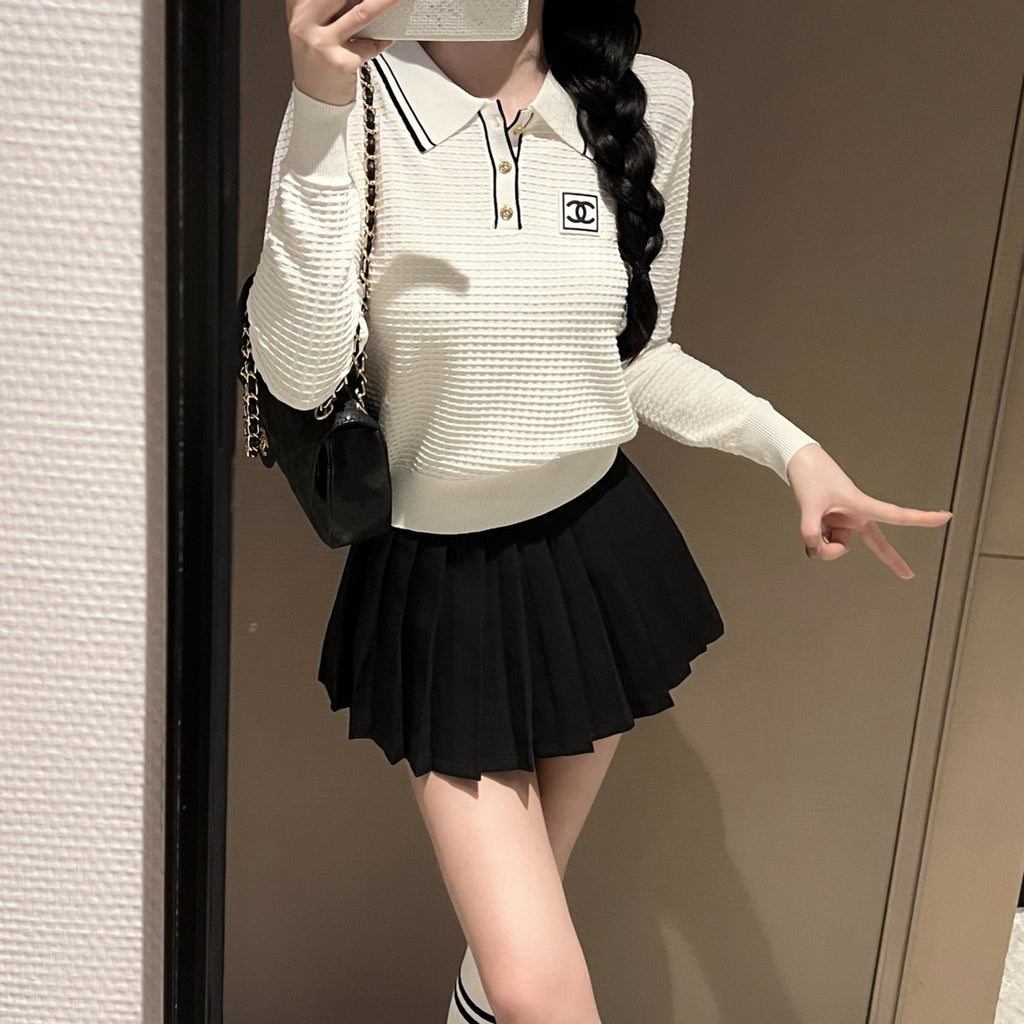 Stand collar knitted long sleeve sweater 0724090303