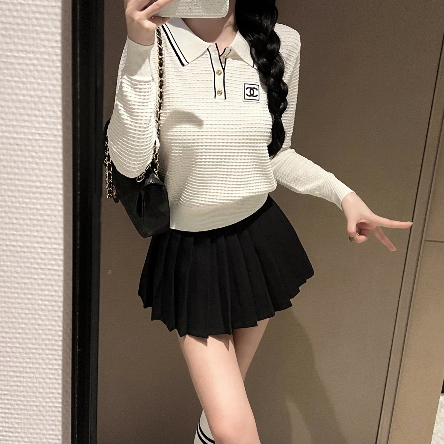Stand collar knitted long sleeve sweater 0724090303
