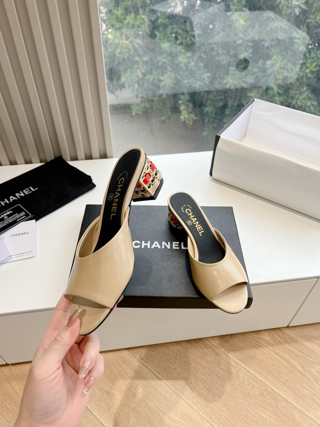 Chane1 top fashion classic short heel slippers 0724030822