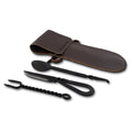 GDFB Blackened Stainless Spoon, Fork, Knife w/Leather Pouch OB3350
