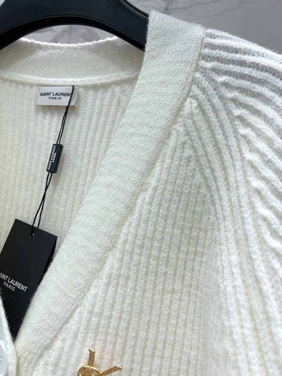 V-Neck Knit Wool Cardigan with SiLer Threads  0725022702