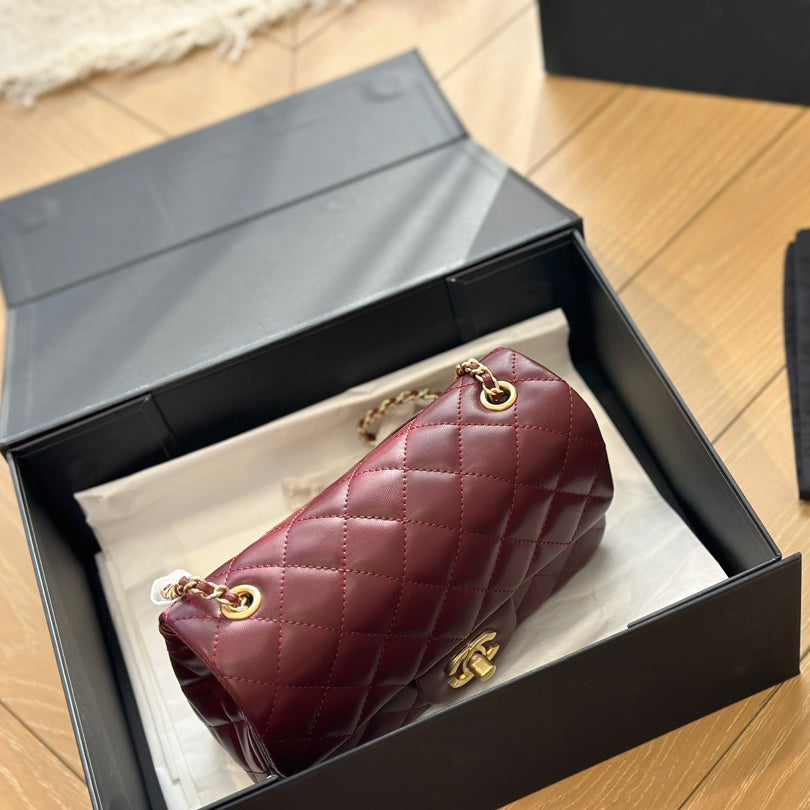 Diamond check wine red chain bag 0724100101