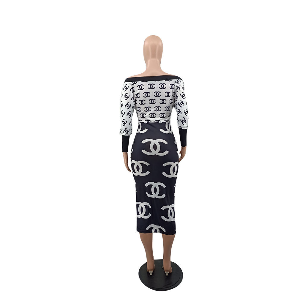 Off Shoulder Fashion Print Sexy Dress PD10052409