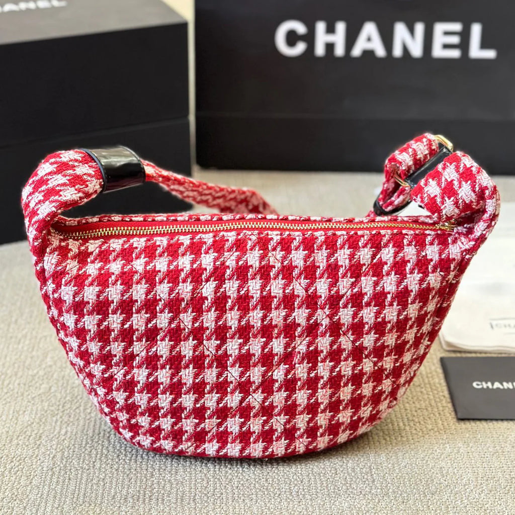 Luxury Red Vintage Tweed Crossbody Bag 1024122703