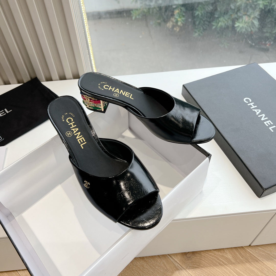 Chane1 top fashion classic short heel slippers 0724030822