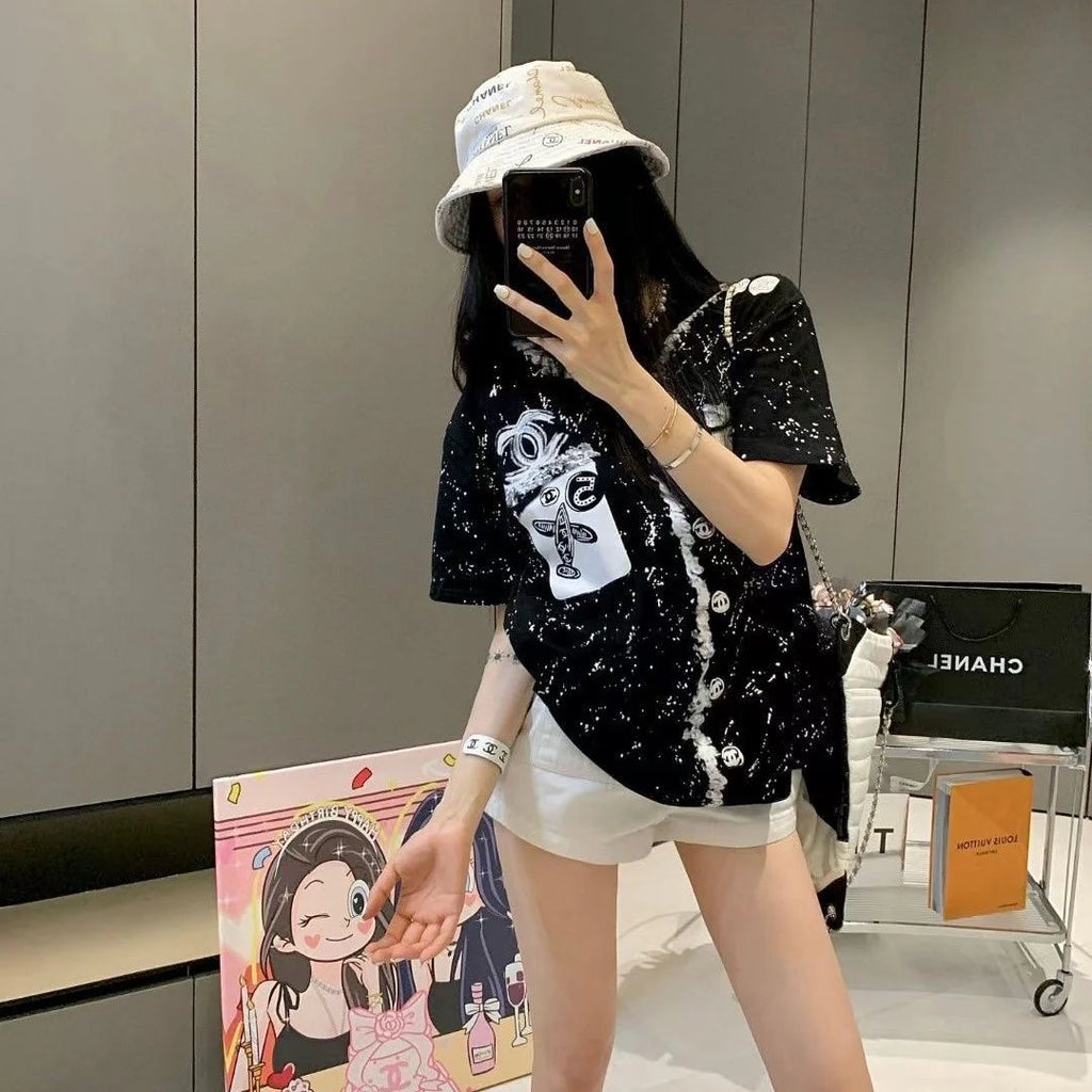 New Round Neck Color Long Letter Embroidery Short Sleeve 1024050912